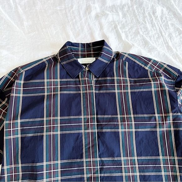 Everlane The Oversized Poplin Shirt Plaid Bottom Down Red and Green Lines modest - Picture 10 of 11